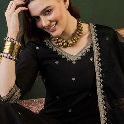 Sangria Zari Sequence Embroidered Straight Kurta & Trousers With Dupatta-image-63