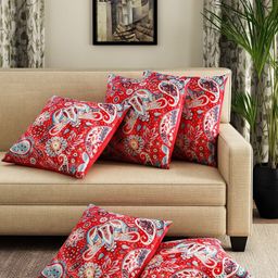 ROMEE Red Set of 5 Ethnic Motifs Square Cushion Covers-25