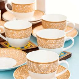 Clay Craft White & Orange Ceramic Tea Set-19