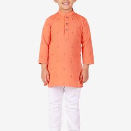 Pro-Ethic Style Developer Kids Orange & White Printed Full Sleeves Kurta with Pyjamas-image-11