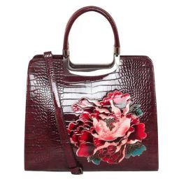 Esbeda Shiny Alligator Maroon PU Textured Handbag-image-9