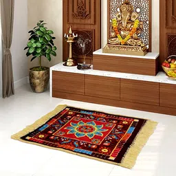 Kuber Industries Blue & Maroon Printed Velvet Square Prayer Mat-image-87