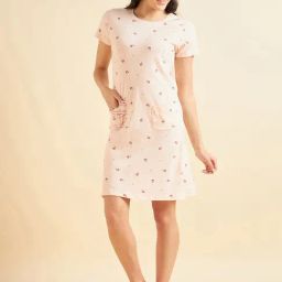 Sweet Dreams Peach Cotton Printed Night Dress-image-61