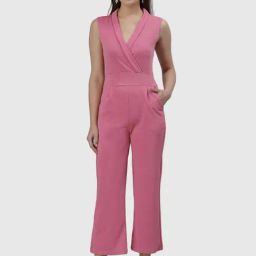 SELVIA Pink V Neck Jumpsuit-image-32