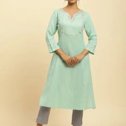 W Blue Embellished A Line Kurta-image-35