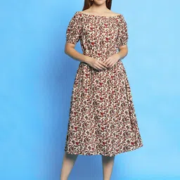 KIZI Floral Printed Fit & Flare Midi Dress-image-96