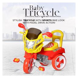 Dash Victor Deluxe Modern Sports Bike Look Tricycle with Backrest Seat & Musical Horn- Red-28