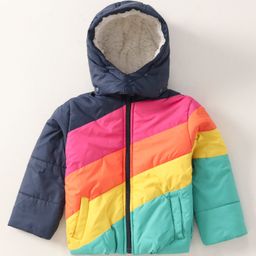 Vitamins Full Sleeves Puffed Sweat Jacket with Hood Colour Block Pattern - Multicolour-49