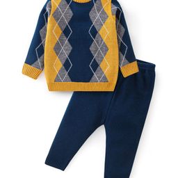 Babyhug Full Sleeves Sweater Set Intarsia Design- Navy Blue & Mustard-picture-18