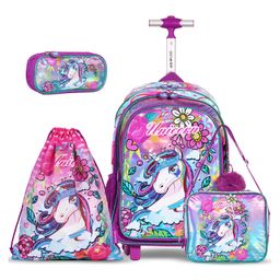 Eazy Kids School Bag with Activity Bag,  Lunch Bag and Pencil Case Unicorn Pink-  Height 18 Inch-17