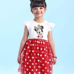 Babyhug Disney  Sleeves Frock with Mesh &  Frill Detailing  Minnie Mouse Graphics - White-image-58
