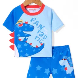 Kookie Kids Half Raglan Sleeves Two Piece Swimsuit with Dino Print - Blue-picture-1