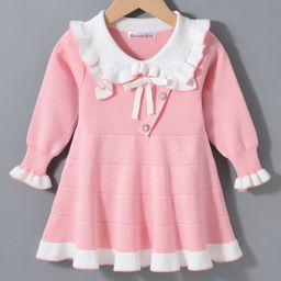 Kookie Kids Full Sleeves Winter Frock with Frill Detailing - Pink-picture-38