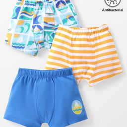 Babyhug 100% Cotton Knit Antibacterial Trunk Striped & Boat Print Pack Of 3 - Multicolor-10