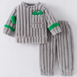 Kookie Kids Full Sleeves Winter Wear Night Suit With Crocodile Applique - Grey-picture-34