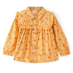 Babyhug Rayon Knit  Full Peasant Sleeves Collared  Top with  Floral Print - Yellow-picture-34