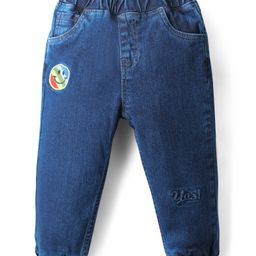 Kookie Kids  Cotton Lycra Denim Solid Color Jeans With Badge Detailing - Blue-image-37
