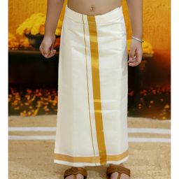 BownBee Solid Cotton Mundu Dhoti - White-image-2