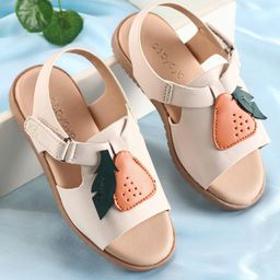 Babyoye Sandals with Velcro Closure & Strawberry Applique - Beige-image-76