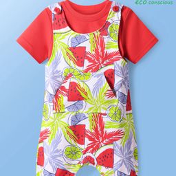Babyoye 100% Cotton Knit With Eco Jiva Finish Dungaree & Half Sleeves T-Shirt With Fruit Print - Red-image-38