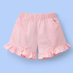 Mark & Mia Cotton Shorts with Frill & Bow Detailing- Pink-image-86