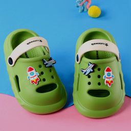 Cute Walk by Babyhug Clogs With Backstrap Closure Dino & Clover Appliques - Green-image-0