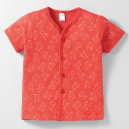 Tango Interlock Knit Half Sleeves Jhabla Bear Print - Coral-image-97