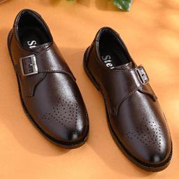 Stefens Solid Monk Shoes With Buckle Closure - Brown-image-73