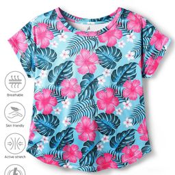 Pine Active Knit Half Sleeves T-Shirt With Floral Print - Light Blue-image-10