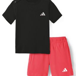 ADIDAS KIDS Cotton Knit Half Sleeves T-Shirt & Shorts Set with Brand Logo Print - Black & Red-image-44