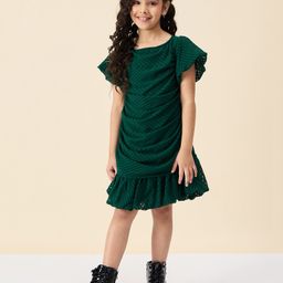 StyloBug Half Sleeves Chevron Designed Dress - Green-image-61