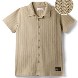 Kookie Kids Knit Half Sleeves Solid Resort Collar Shirt - Beige-image-54