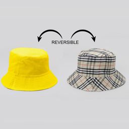Tipy Tipy Tap Cotton Solid & Checked Reversible Bucket Cap - Yellow - Diameter - 60cm-image-33
