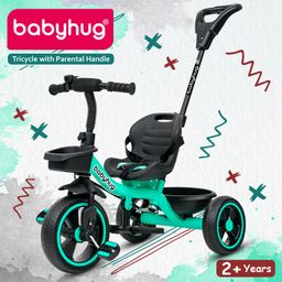 Babyhug SE Tricycle with Parental Push Handle-Teal Blue| Safety Harness| Foldable Footrest| Storage Baskets| AntiSlip Pedal| Adjustable Push Bar| Puncture Proof Wheels| Comfortable Seat| High Backrest-image-38