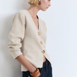 MANGO Women Cardigan with Metallic Jewel Button-16