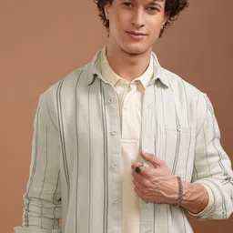 HIGHLANDER Men Spread Collar Vertical Striped Cotton Relaxed Fit Casual Shirt-image-83
