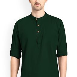 univibe Band Collar Rolled-Up Sleeves Pure Cotton Slim Fit Kurta-image-95