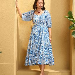 Pink Paprika by SASSAFRAS Printed Cotton Fit & Flare Dress-image-43