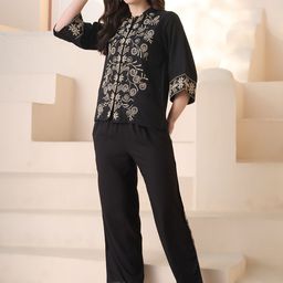 Stylum Embroidered Mandarin Collar Shirt With Trousers Co-Ords-image-4