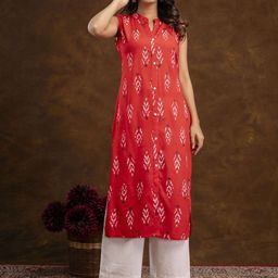 mokshi Ikat Printed High Slit Mandarin Collar Sleeveless Straight Kurta-picture-37
