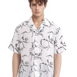 RARE RABBIT Men Comfort Relaxed Fit Cuban Collar Abstract Printed Cotton Casual Shirt-image-63