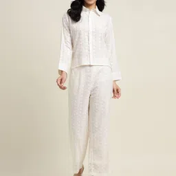 ZARI Floral Embroidered Schiflli Shirt With Trousers-image-99
