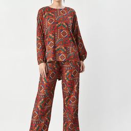 NEYSA Ethnic Motifs Printed Round Neck High-Low Straight Tunic And Trousers-12