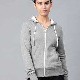 Alcis Women Grey Melange Solid Hooded Sweatshirt-picture-33
