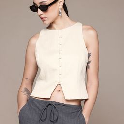 MANGO Round Neck Tie-Up Back Single-Breasted Waistcoat-10