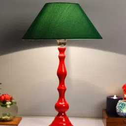 Homesake Red Teardrop Aluminium Table Lamp With Green Cone Shade (Bulb Included) - Set of 1-image-4