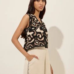 Bombay Paisley by Westside Black Crochet Waistcoat-Style Top-image-68