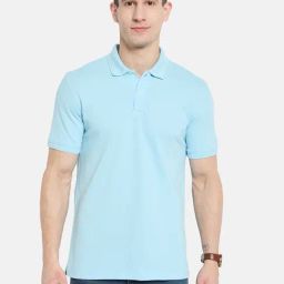 Octave Sky Blue Cotton Regular Fit Polo T-Shirt-image-17