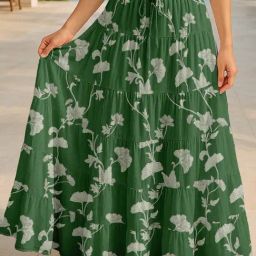 Moomaya Green Regular Fit Floral Skirt with Pockets-picture-17