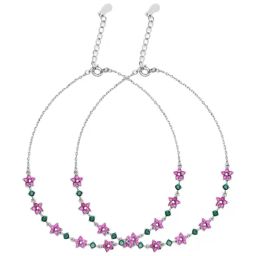 Zavya Colorful Floral Rhodium Plated Anklet Pair for Women-image-65